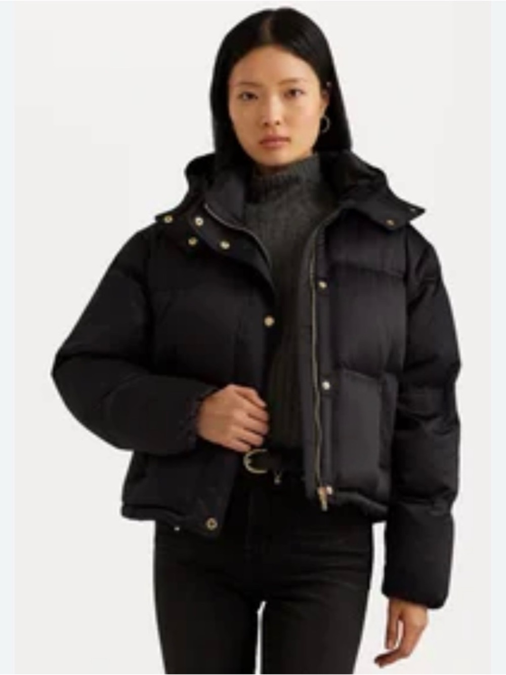Ralph Lauren Black Short dawn satin  Puffer Jacket with Hood size 2x